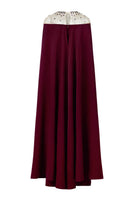 HACCHIC COUTURE long sleeve burgundy gown with elegant draping and fitted waist, perfect for formal occasions.