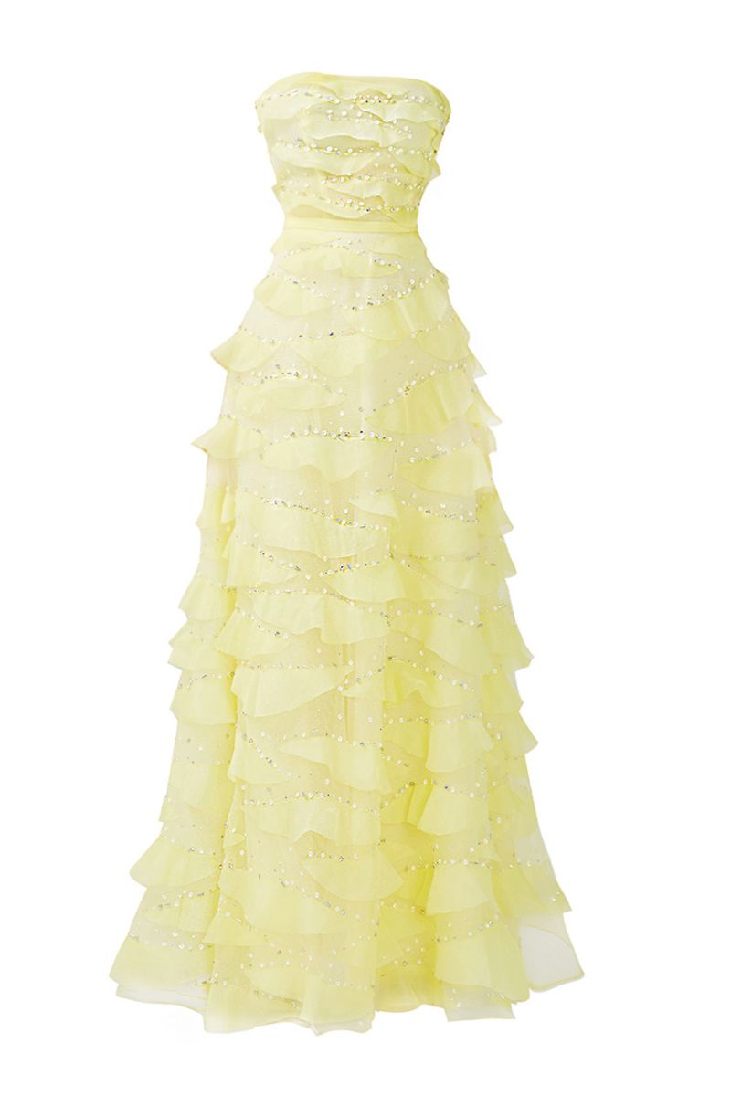 STRAPLESS LIGHT YELLOW MAXI DRESS - CULT MIA