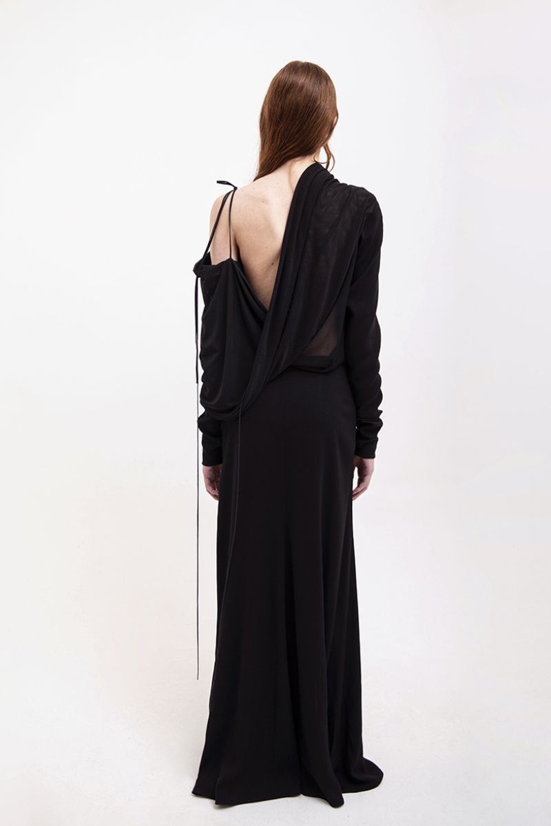MULTIWAY NECKLINE LONG DRESS IN BLACK - CULT MIA