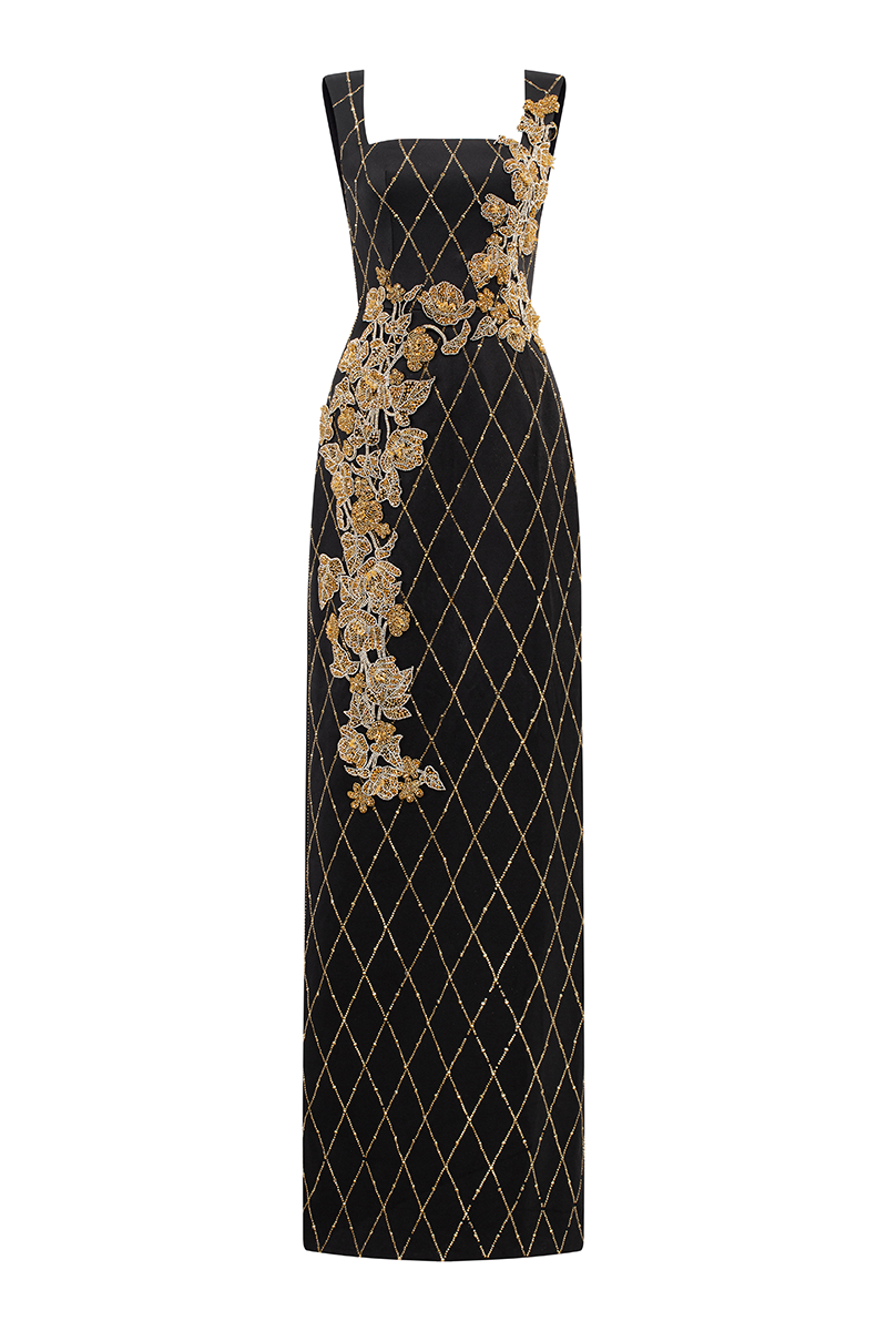 STRAPPY FISH NET CRYSTALLINE STRAIGHT DRESS - CULT MIA