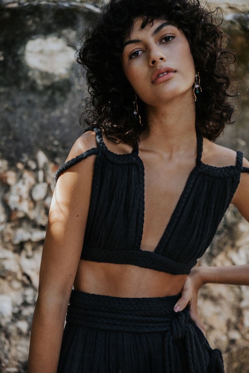 Kasia Kulenty Aphrodite Set in Midnight co-ords featuring a stylish matching top and pants, in deep midnight blue.