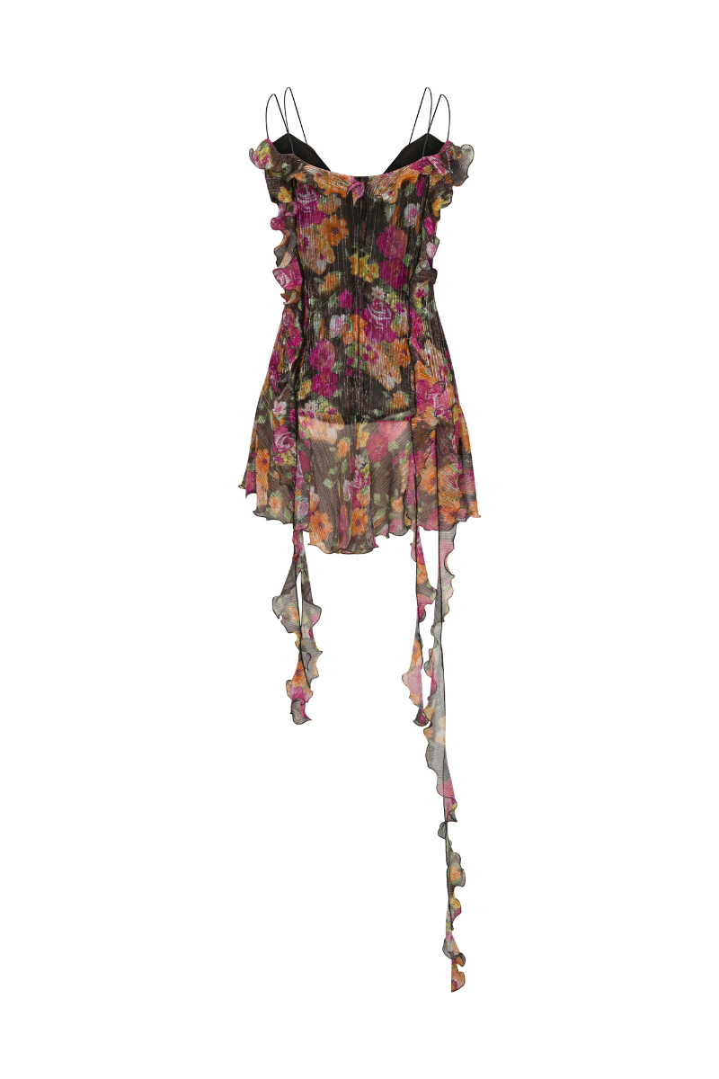 FLORAL JERSEY DRESS WITH RUFFLES - CULT MIA
