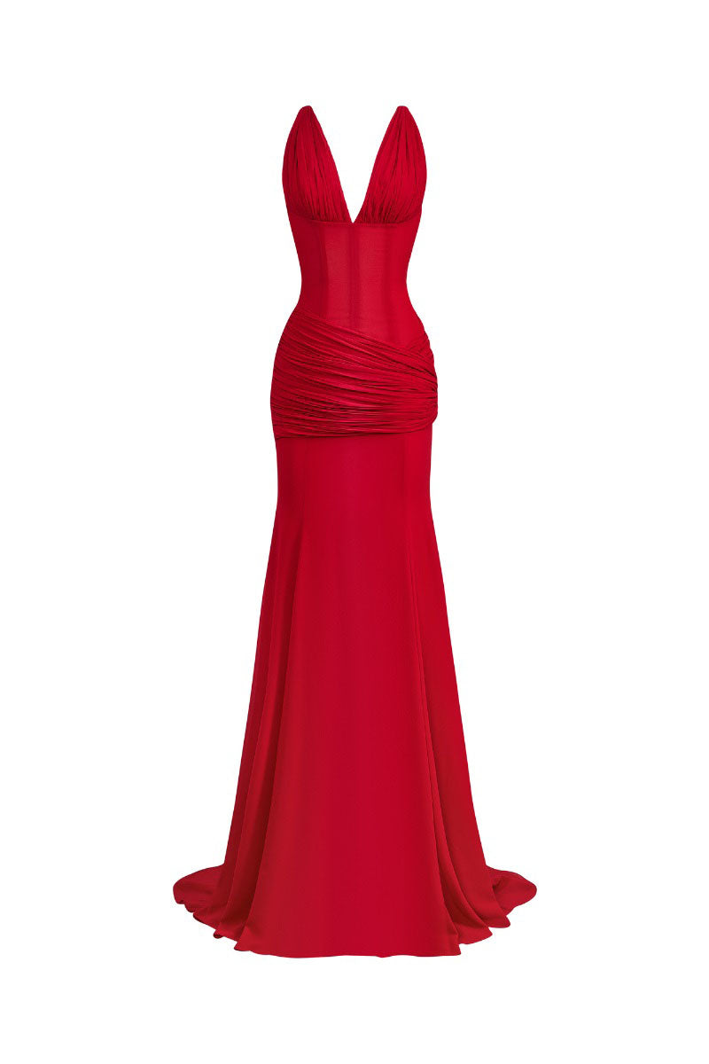 SLEEVELESS V-NECK CHIFFON MAXI DRESS