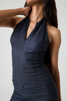 Summer Away Lea Vintage Blue Top, lightweight sleeveless blouse with a relaxed fit and stylish V-neck design.
