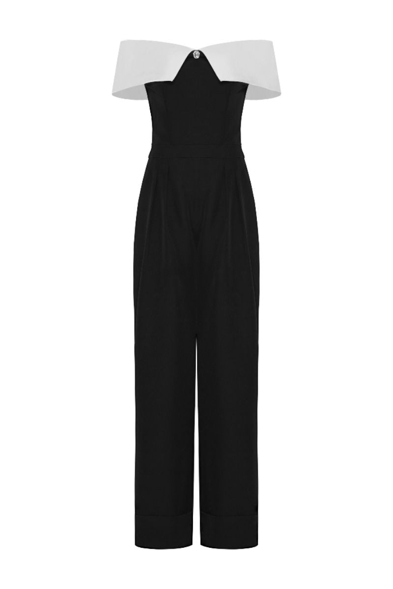 BABY BLACK OFF-SHOULDER JUMPSUIT - CULT MIA