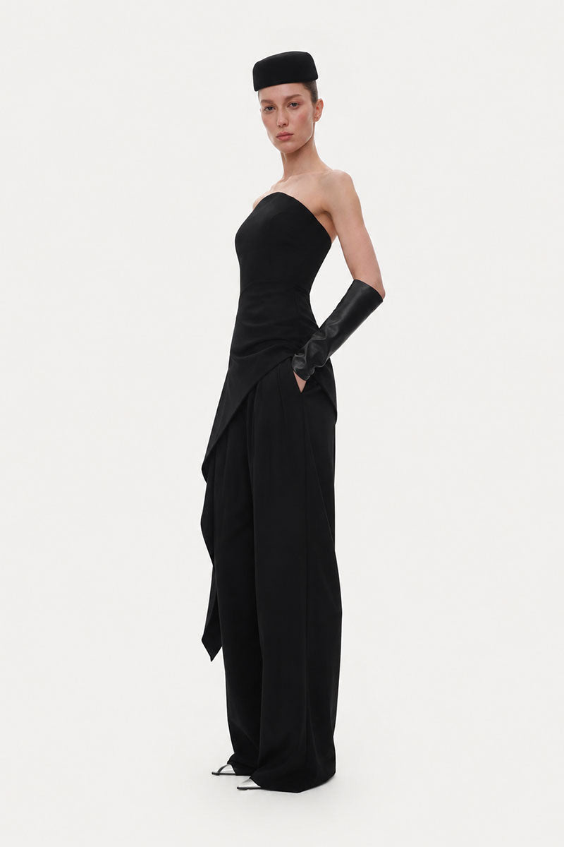 Black wool corset top by ELENAREVA featuring a fitted design and structured waist, perfect for stylish layered looks.