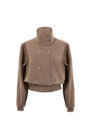 Beige Kris Marán bomber jacket with high neck, stylish and warm, featuring modern design and comfortable fit.