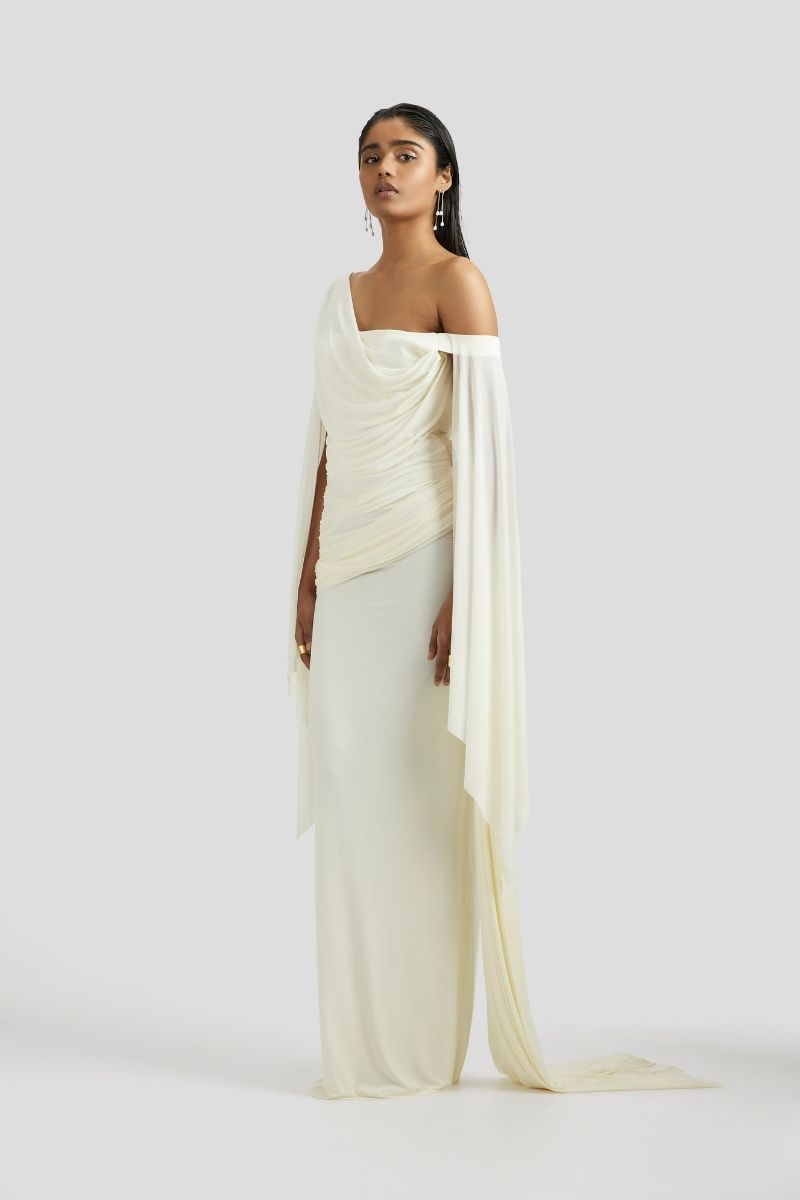 Deme By Gabriella Cynthia maxi dress in butter yellow with flowing fabric and sleeveless design, perfect for summer occasions.