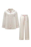 Not Just Pajama Museum of Crush Silk Long Pajama Set in blush pink, featuring luxurious silky fabric and relaxed fit.