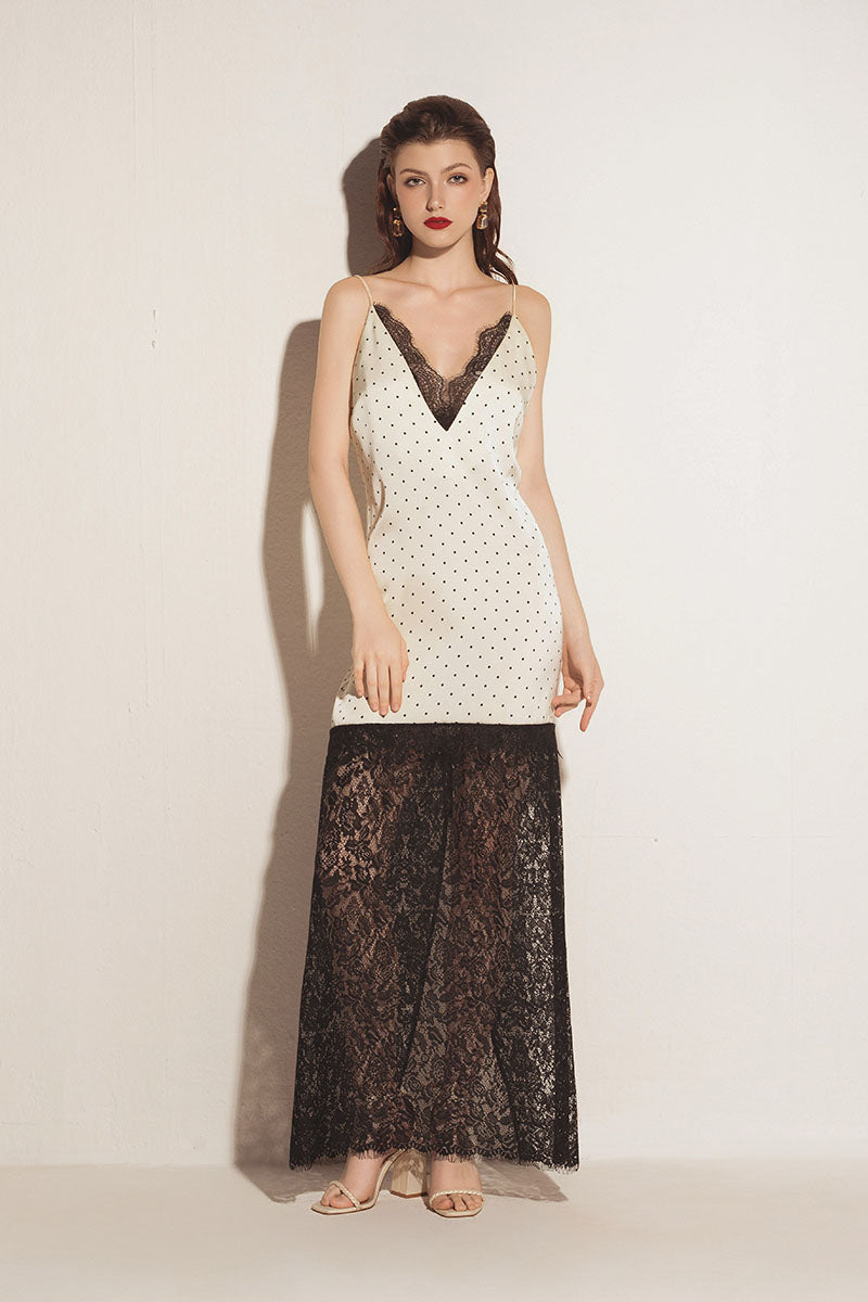 LACE SLIP DRESS IN BLACK/WHITE