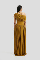 Deme By Gabriella Sabine Maxi Dress in vibrant ochre yellow, featuring flowing fabric and elegant design.
