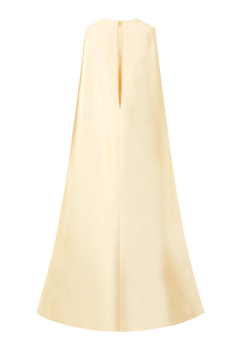 Elegant pale yellow Taffeta gown by 21Six, showcasing the luxurious fabric and classic design of the Lysandra Royal dress.