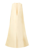Elegant pale yellow Taffeta gown by 21Six, the Lysandra Royal dress featuring a flowing, luxurious fabric and intricate design.