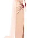 Beige IRENA tulle and silk taffeta gown by 21Six, featuring elegant flowing fabric and a sophisticated design.