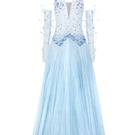 Light blue Muriel glitter tulle gown by 21Six featuring matching gloves, elegant and flowing for special occasions.