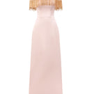 Beige Marcelline silk taffeta and tulle gown by 21Six, elegant formal dress with flowing layers and intricate fabric details.