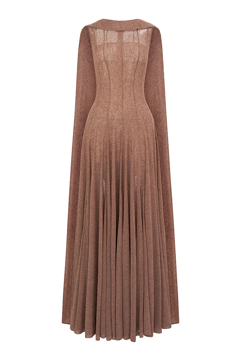 INDA TULLE JERSEY DRESS IN BROWN