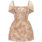 Beige Liliana lace mini dress by 21Six, featuring intricate lace details and a stylish, fitted silhouette.