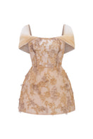 Beige Liliana lace mini dress by 21Six, featuring intricate lace details and a stylish, fitted silhouette.