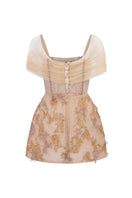 Beige Liliana lace mini dress by 21Six, featuring delicate lace fabric and a fitted silhouette.