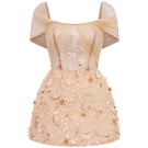 Beige Mirabelle tulle mini dress by 21Six featuring delicate tulle fabric and a stylish, feminine silhouette.