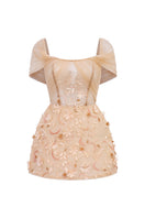 Beige Mirabelle tulle mini dress by 21Six featuring delicate tulle fabric and a stylish, feminine silhouette.