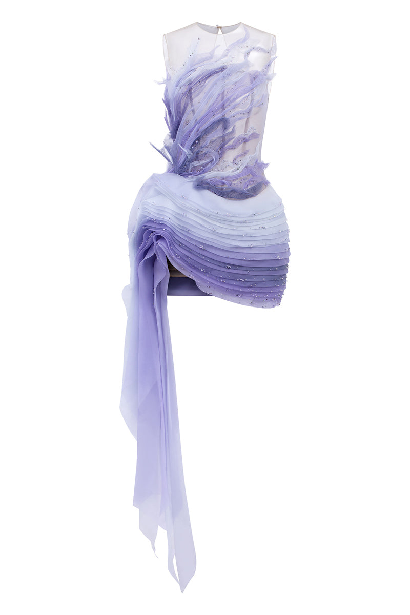 Pink and purple Amelia mini dress by 21Six made of organza and tulle with a flowy silhouette and floral detailing.