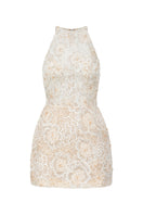 Beige Amira lace mini dress by 21Six featuring delicate lace fabric and a fitted silhouette.