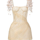 Beige Catalina tulle and lace mini dress by 21Six, featuring delicate lace details and a fitted silhouette.