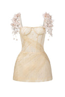 Beige Catalina tulle and lace mini dress by 21Six, featuring delicate lace details and a fitted silhouette.
