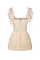 Beige Catalina tulle and lace mini dress by 21Six featuring delicate lace details and a flowy tulle skirt.