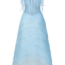 Light blue Coralie tulle and organza gown by 21Six, featuring elegant flowing fabric and intricate detailing.