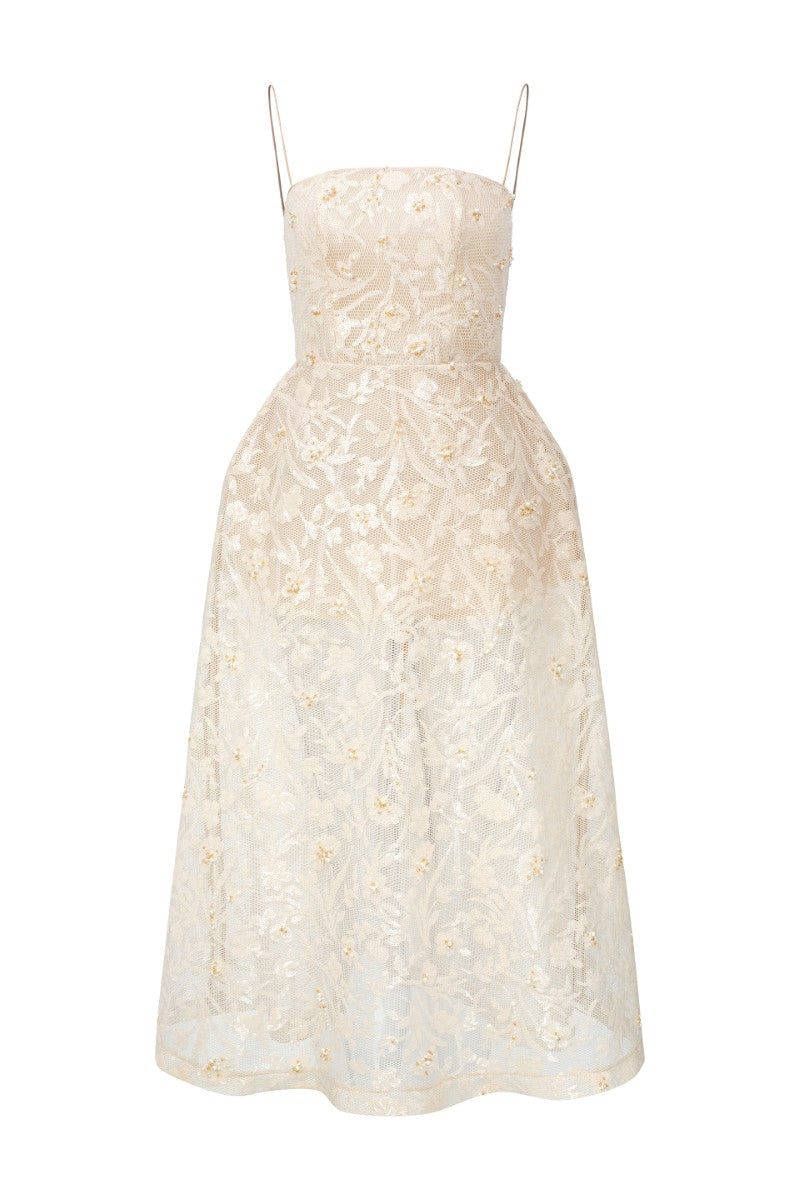 beige dress with black lace Christophe Guillarm