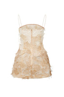 White and beige CELIA lace mini dress by 21Six, featuring delicate lace fabric and a stylish, feminine design.