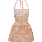 Beige ELISA lace mini dress by 21Six, featuring delicate lace fabric and a stylish, fitted silhouette for elegant occasions.
