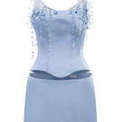 Light blue silk taffeta co-ord set with a Delilah top and Marielle skirt by 21Six, featuring elegant, flowing fabric and stylish design.