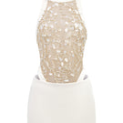 White Ivy Tulle Top and Hazel Silk Taffeta Skirt co-ords by 21Six, showcasing elegant tulle fabric and silky taffeta texture.