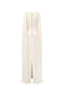 Elegant white Salma silk taffeta gown by 21Six, featuring a flowing design and intricate details, perfect for formal occasions.