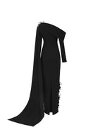 Black Ward Crepe Dress by 21Six, elegant gown with a fitted silhouette and stylish design, perfect for formal occasions.