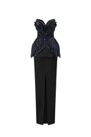 Elegant black silk taffeta gown by 21Six, featuring a fitted bodice and flowing skirt, perfect for formal occasions.