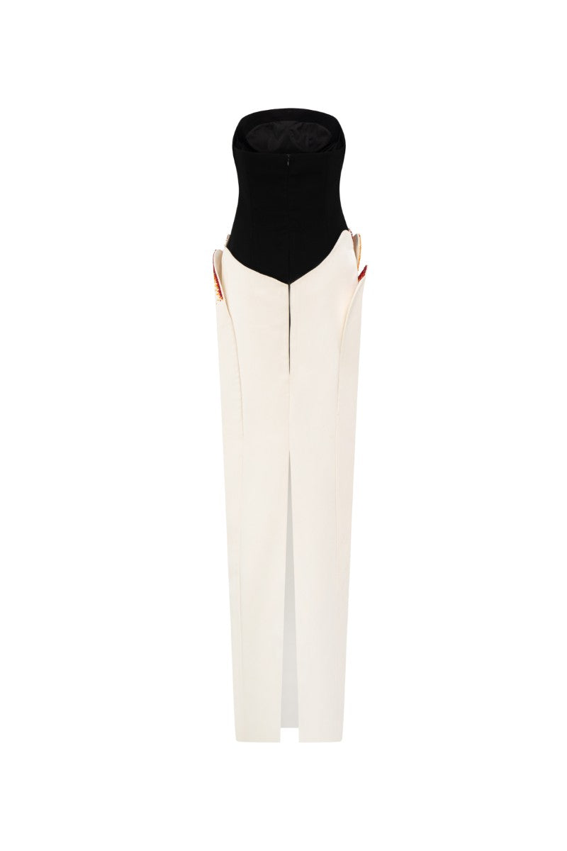 SHAMSA CREPE AND SILK TAFFETA DRESS IN WHITE AND BLACK - CULT MIA