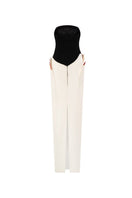 White and black SHAMSA crepe and silk taffeta gown by 21Six, elegant dress with flowing fabric and sophisticated design.