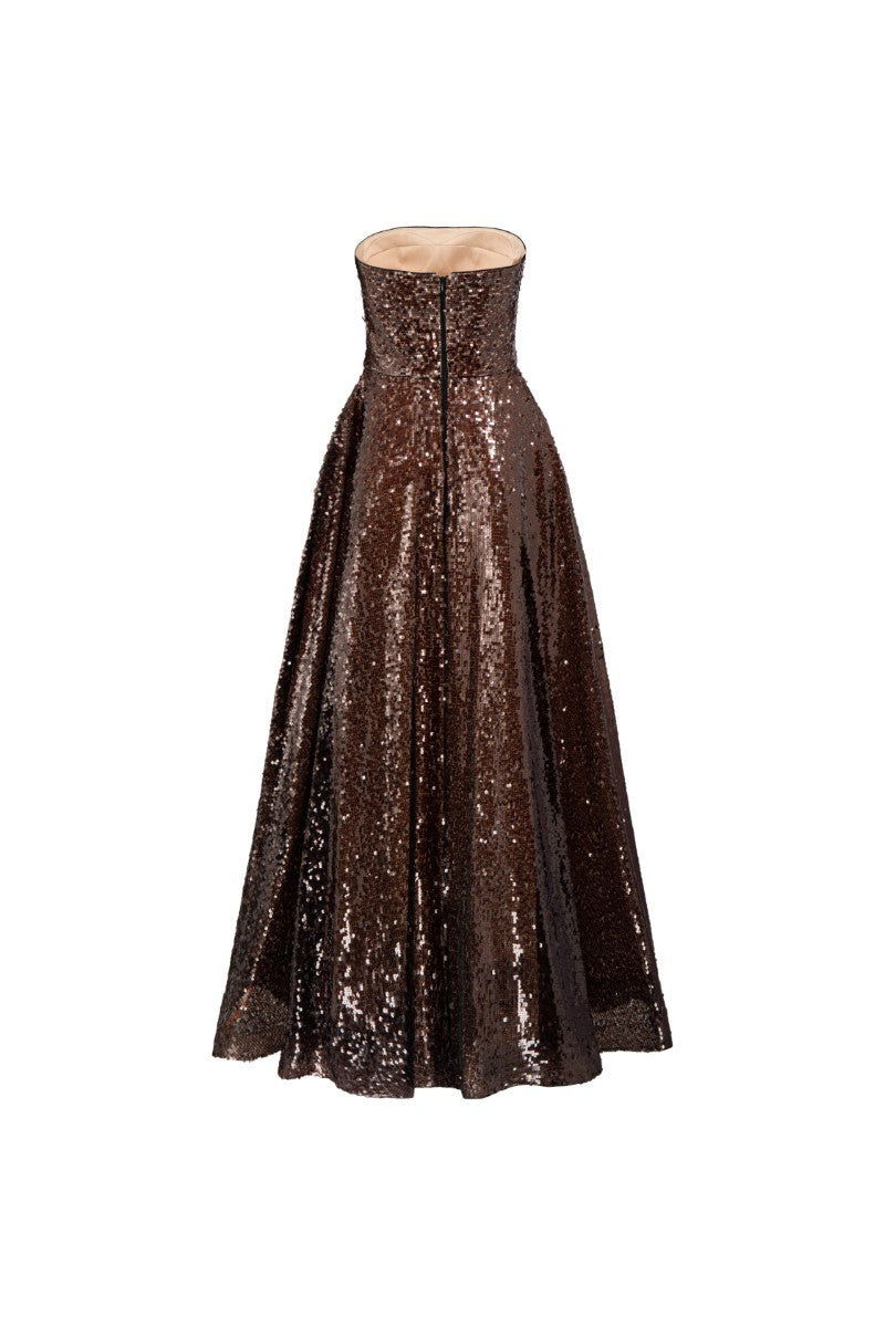 BUNAFSA SEQUIN DRESS IN BROWN - CULT MIA