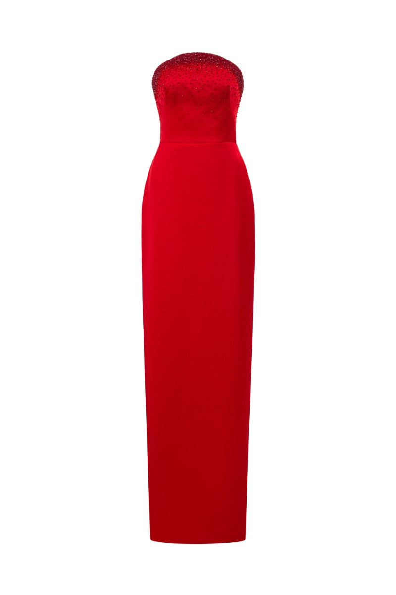 red strapless dress bodycon YASMIN SILK TAFFETA GOWN | CULT MIA Color:Ivory Mauve Dusty Blue Tulle Lace up Back Embellishment size_10