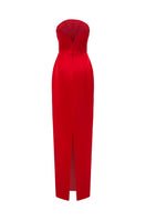 Elegant YASMIN silk taffeta strapless bodycon gown by 21Six, shown in a fitted silhouette with a sleek, sophisticated design.