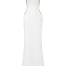 Elegant Fatima crepe cut-out gown by 21Six, featuring a flowing silhouette and stylish cut-out details, perfect for formal occasions.