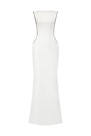 Elegant Fatima crepe cut-out gown by 21Six, featuring a flowing silhouette and stylish cut-out details, perfect for formal occasions.