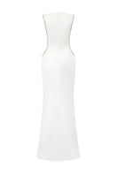 Elegant Fatima crepe cut-out gown by 21Six featuring a flowing silhouette and stylish cut-out details.
