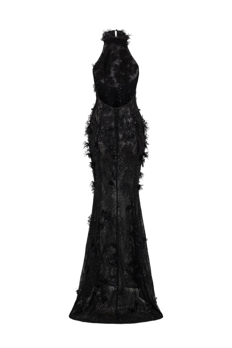 AYLIN FLORAL LACE HALTER NECK GOWN - CULT MIA