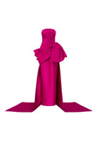 Elegant purple taffeta gown by 21Six, featuring intricate design details and a flowing silhouette.